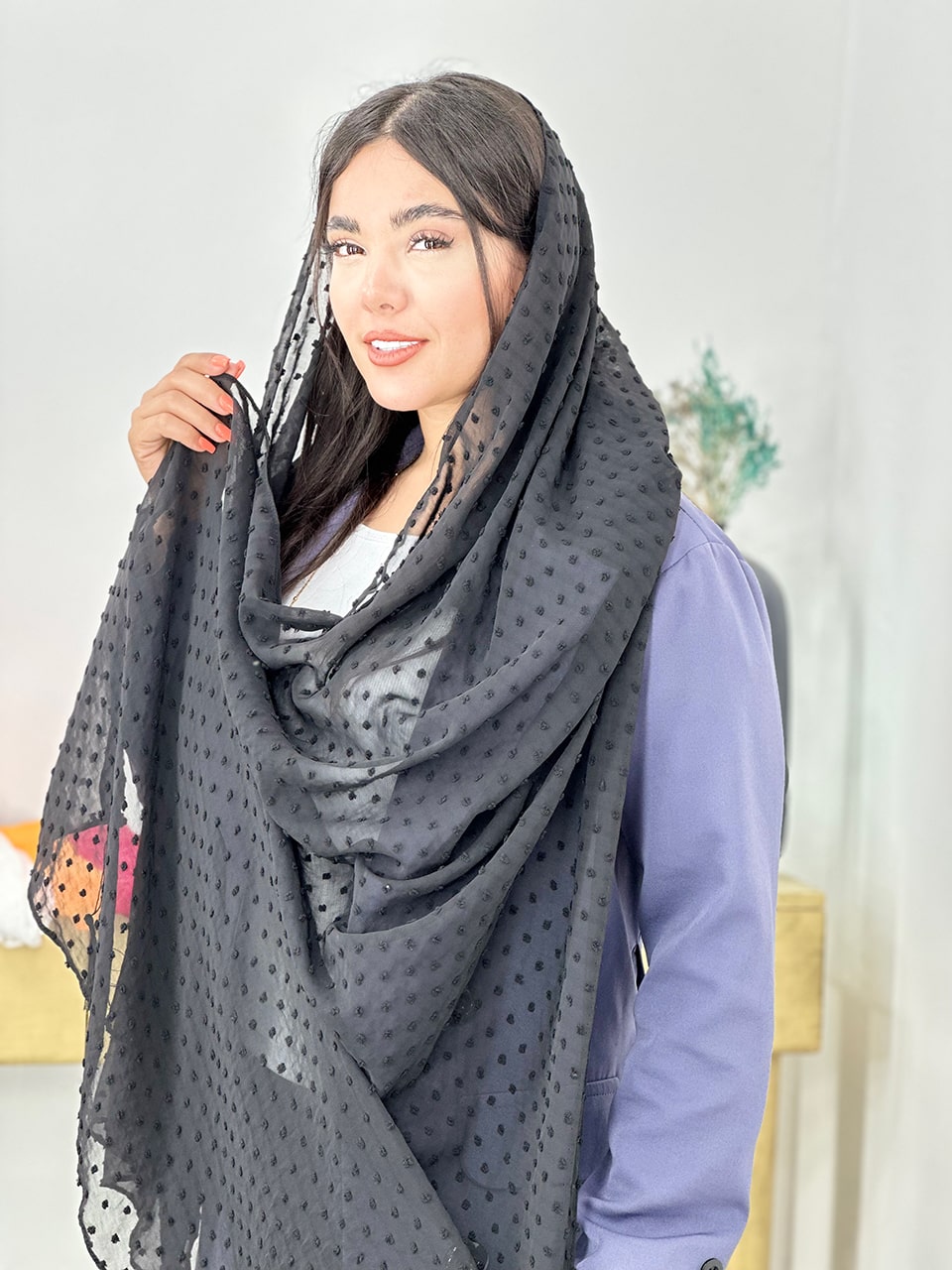 شال حریر اشکی تک رنگ مادام بلا