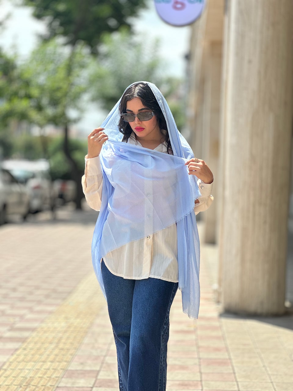 شال نخی تک رنگ شال مادام بلا