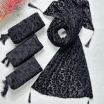 شال مخمل گل برجسته مخمل مشکی مادام بلا