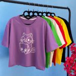 کراپ دخترونه نخ پنبه طرح گربه مادام بلا