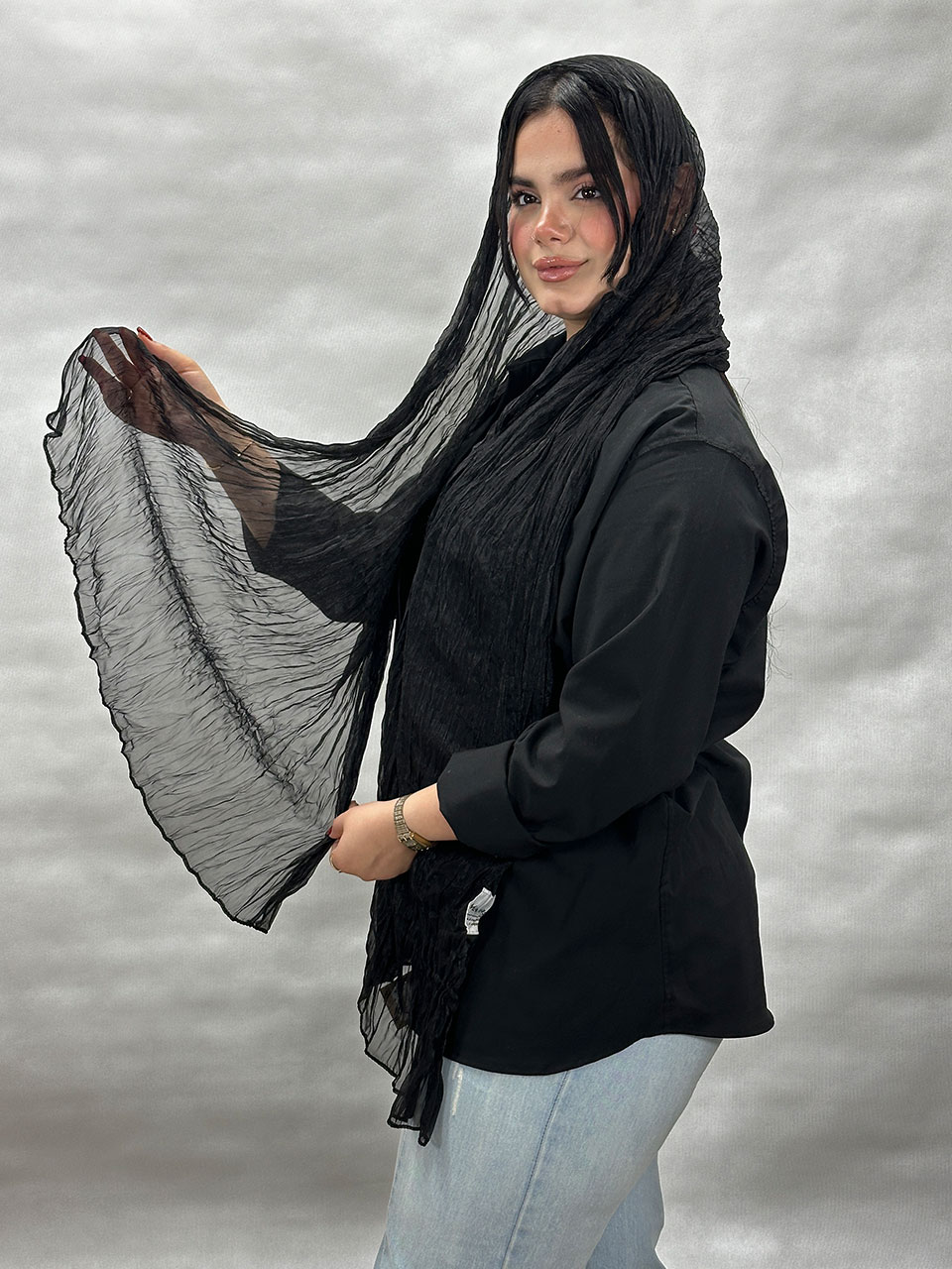 شال حریر شاین مشکی زنانه مادام بلا