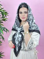 روسری نخی سفید مشکی شال مادام بلا