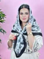 روسری نخی سفید مشکی شال مادام بلا