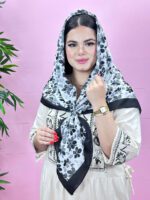روسری نخی سفید مشکی شال مادام بلا