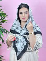 روسری نخی سفید مشکی شال مادام بلا