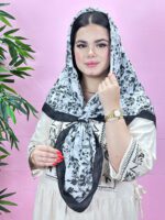 روسری نخی سفید مشکی شال مادام بلا