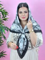 روسری نخی سفید مشکی شال مادام بلا