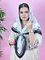 روسری نخی سفید مشکی شال مادام بلا