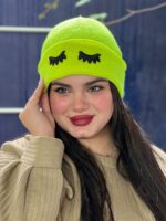 کلاه بافت رنگی دخترانه مژه