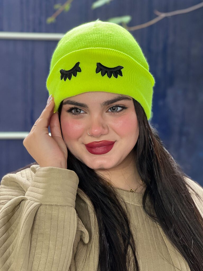 کلاه بافت رنگی دخترانه مژه