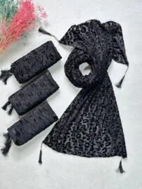 شال مخمل گل برجسته مخمل مشکی مادام بلا